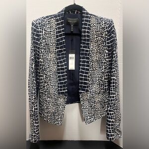 BCBG Navy and Cream Patterned Blazer